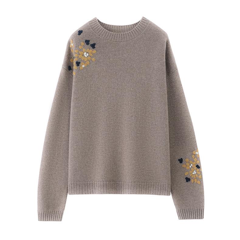 2025 Fall/Winter Women's Embroidered Loose Pure Wool Turtleneck Sweater, Thickened Long Sleeve Knitwear in Lazy Style