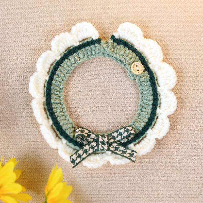 

Милое полотенце для слюны кошки, связанное вручную, регулируемый ошейник-бантик для котенка, щенка, декоративный ошейник для кошки, аксессуары для котят L зелёный