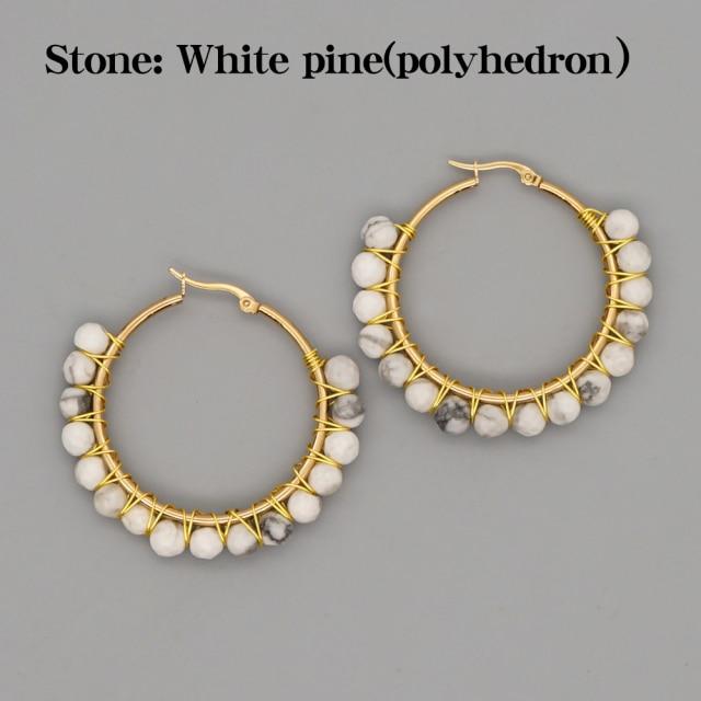 Crystal Earring For Women Boho Jewelry Trendy Natural Stone Pearl Jewellery Bohemian Ear Ring Gold Circle Hoop Earrings