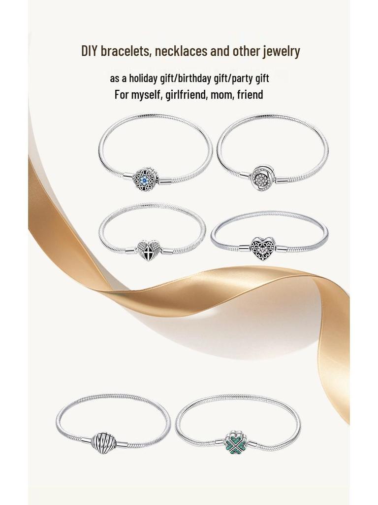 925 Silver Plated Woven Heart Snake Bone Bracelet - Fashionable DIY Beaded Handmade Design