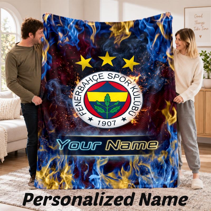 Fenerbahçe FC Personalized Flannel Blanket Custom Name Text Soft Throw Blanket Home Decor