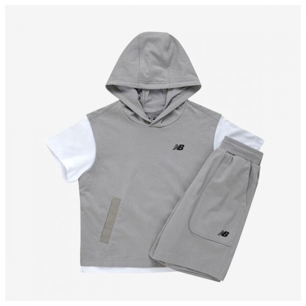 

New Balance Kids Rider Short Sleeve Layered Hoodie Vest 2p Set Up (15)Gray/110