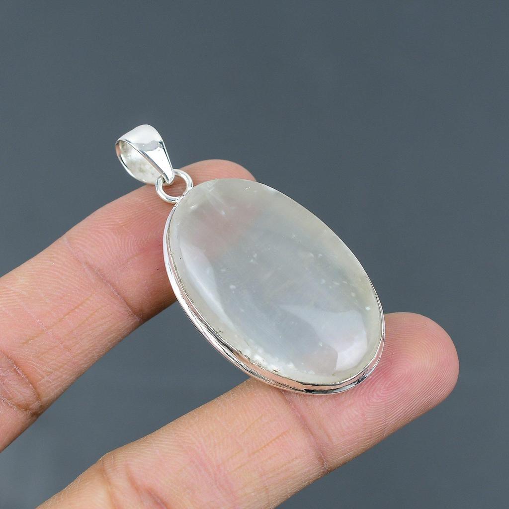 Selenite Pendant Natural Gemstone Pendant 925 Sterling Silver Pendant Handmade Pendant Selenite Jewelry Anniversary Gift Best Design Pendant