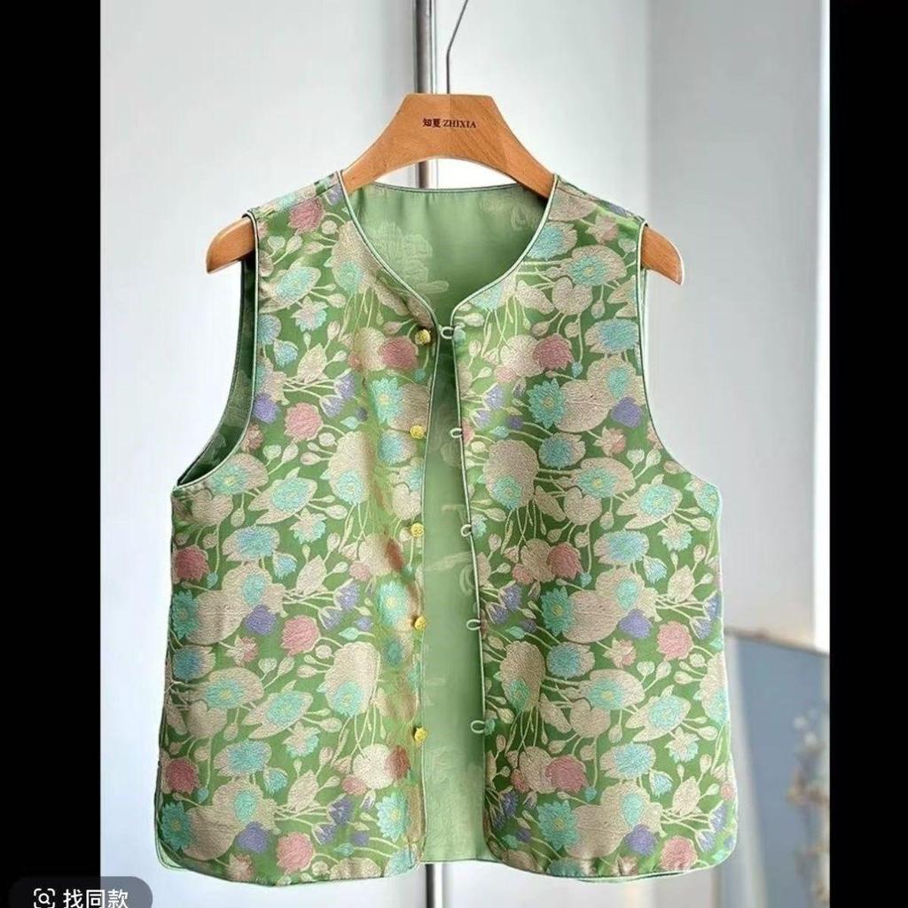 Women's New Antique Vest Women's Jacquard Improved Button Wife Top Women's