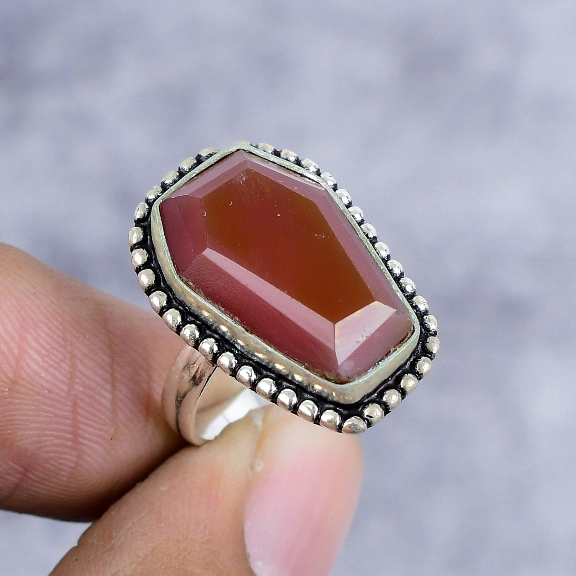 

Carnelian Gemstone Handmade 925 Sterling Silver Jewelry Ring Size 7.5 M-2601