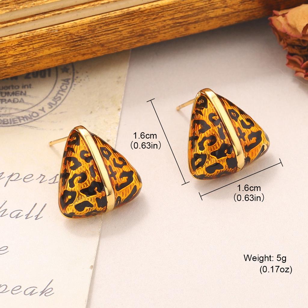 Autumn and winter new geometric round drop glaze leopard print stud earrings design sense simple wind versatile silver needle earrings heart earrings