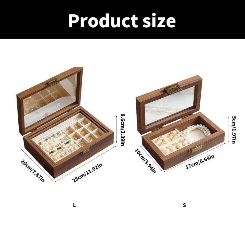 Walnut Wood Jewelry Organizer Box Moisture Proof Jewellery Holder Accessory Storage Container with Multiple Compartments