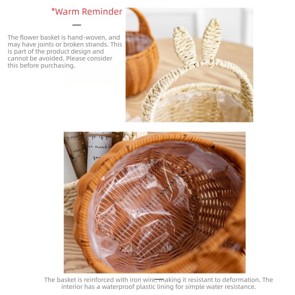 with Handles Egg Gathering Ornaments Cartoon Rabbit Ear Hand Woven Basket  Easter Festival Gift