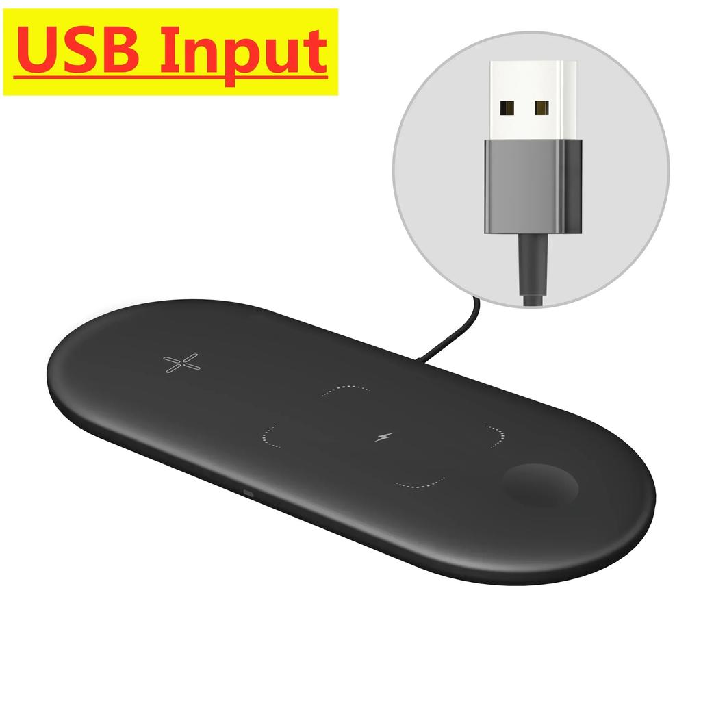 3 In 1 Wireless Charger Pad Ultra thin Desktop Mobile Phone Fast Charging Station USB PD For iPhone 16 15 14 13 IWatch Airpods