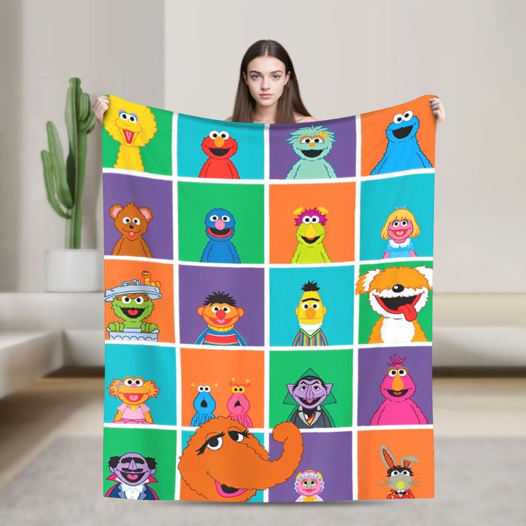 Warm Soft Blanket Travel Office Cookie Monster Elmo Throw Blanket  Flannel Bedspread For Outdoor Funny Sofa Bed Cover