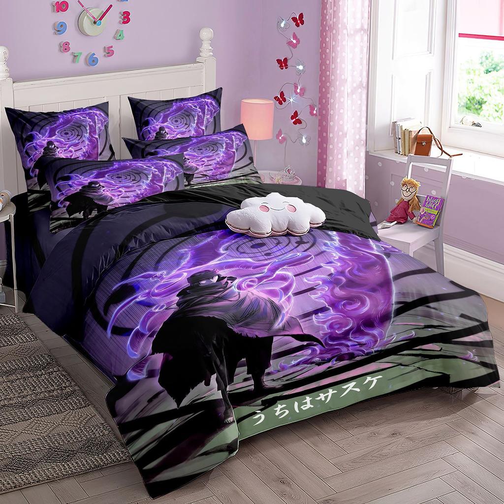 Japanese Style Bedding Set Cartoon N-Naruto Duvet Cover Bed Comforter Set Akatsuki Sasuke Uzumaki Quilt Cover Pillowcase