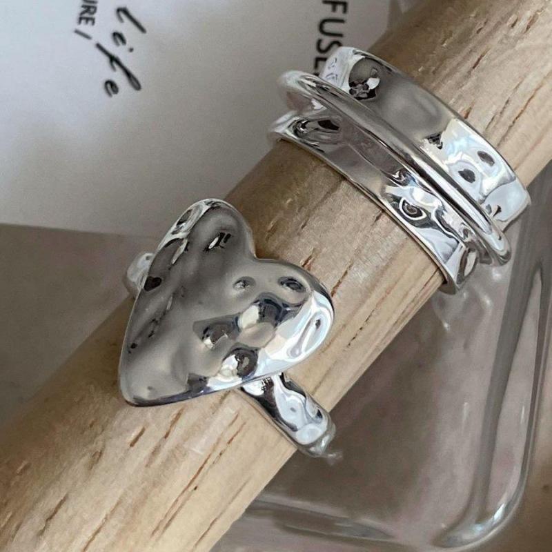 925 Silver Open Finger Ring Punk Heart Irregular Geometric Stackable For Women Girl Jewelry Gift Dropship