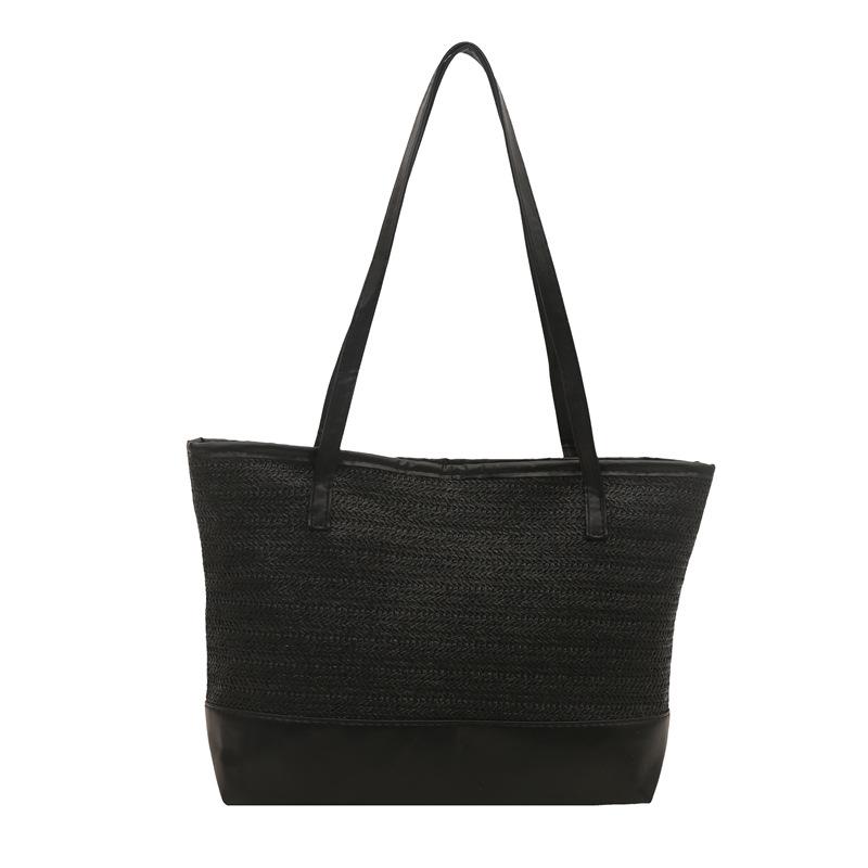 Straw bag new personalized woven bag simple beach texture contrasting color shoulder handbag women's bag