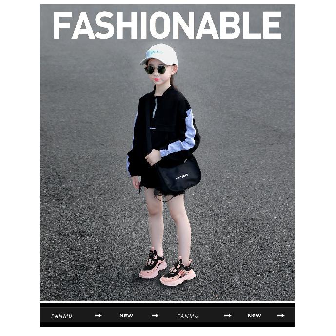Fashionable Girls' shoes2026Spring and Autumn New Style Leather Dad Shoes for Older Girls, Children's Rotating Buckle Sneakers