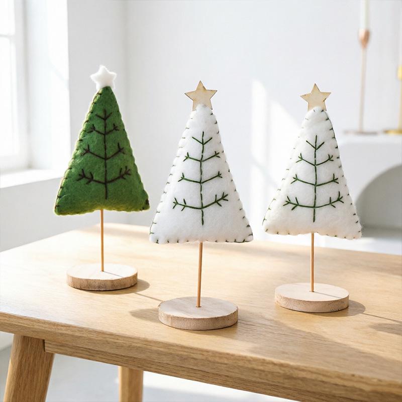 Nordic Style Wool Felt Mini Christmas Tree Ornament with Log Base