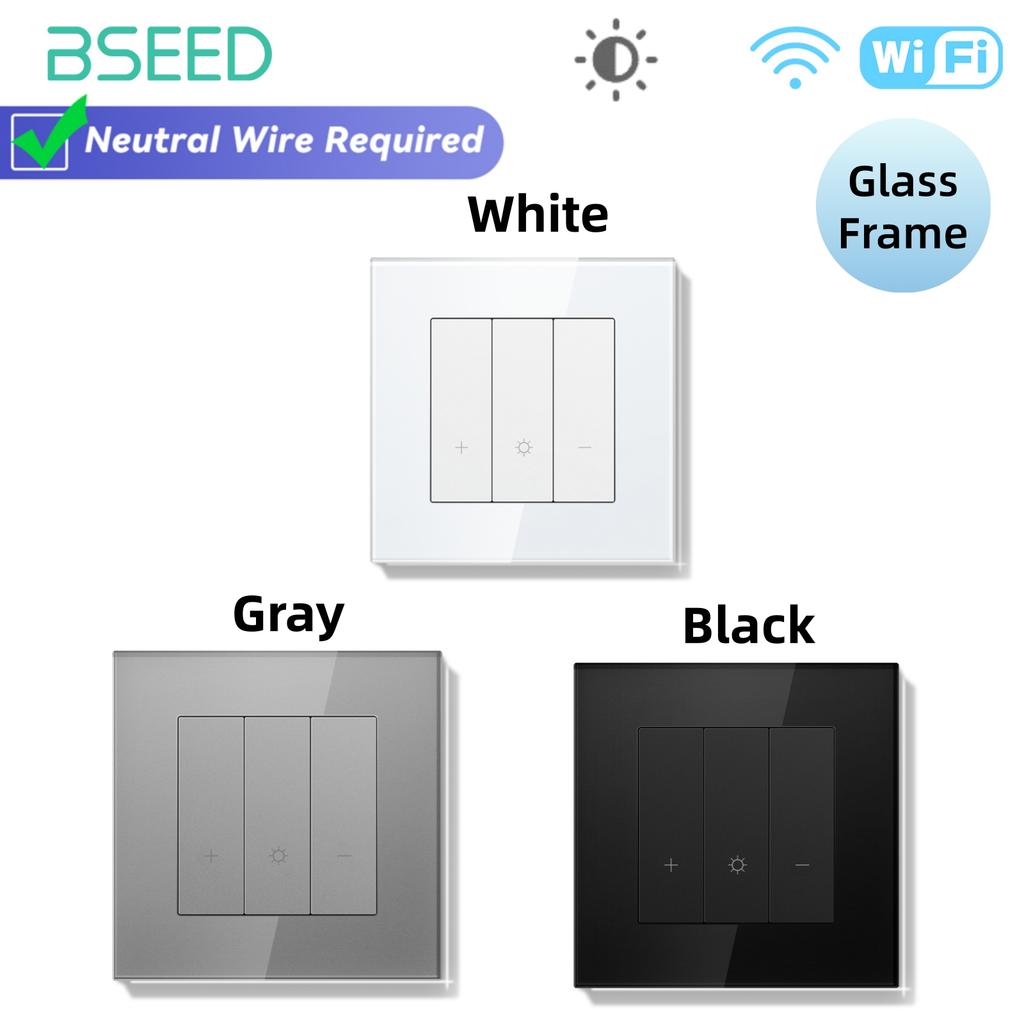 BSEED Wifi Curtain/Light/Roller Switch Series Smart Click Switches Shutter Yellow Backlight Glass/Plastic Frame Tuya APP Switch