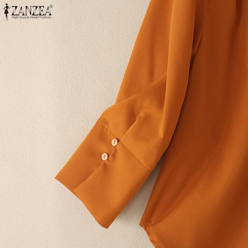 ZANZEA Women Turn Down Collar Solid Color Casual 3/4 Sleeve Blouse