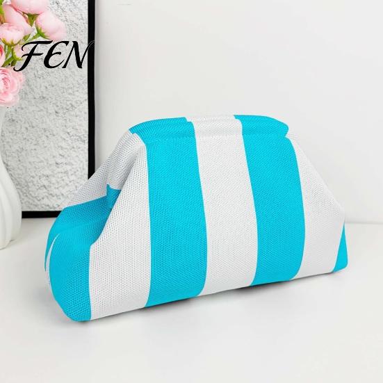 Portable Clutch Purse Woven Striped for Woman, Large Capacity Cosmetic Pouch, Pouch Knit Dumpling Bag, Kiss Lock Handbag Evening, Party Travel Makeup