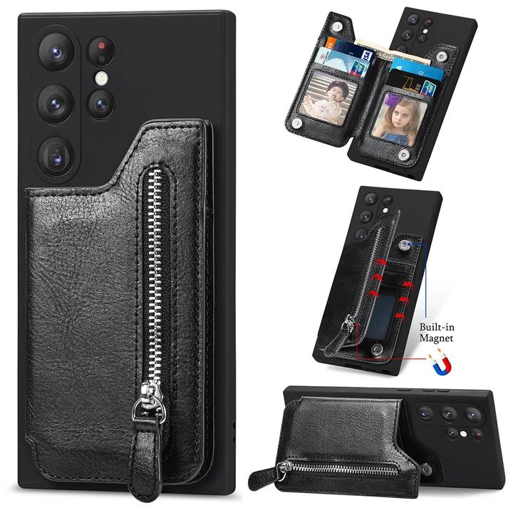 Luxe Wallet Case met Rits Camera 360 Bescherming Achterkant voor Samsung Galaxy S24 S23 S22 S21 S20 Ultra Plus S8 S9 S10 Cover