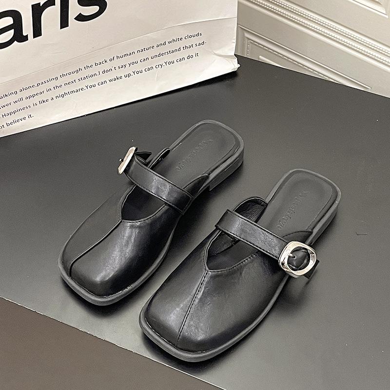 Fashion and versatile temperament flat-bottomed bag head slippers women's 2025 summer new French outer wear Mary Jane lazy half slippers
