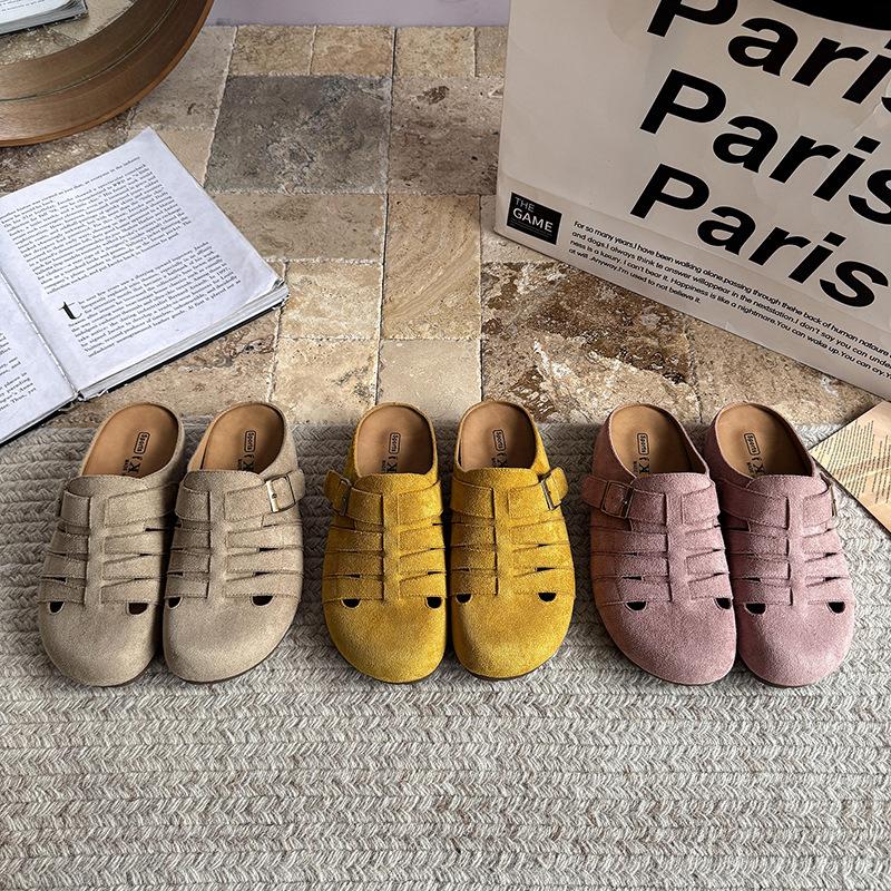 Retro Niche Hollow Bag Head Half Slippers Women's Outer Wear Lazy One Pedal Thick Sole Comfortable Ugly Cute Empty Boken Shoes