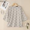 ZANZEA Women Casual Round Neck 3/4 Sleeve Loose Polka Dot Print Blouse
