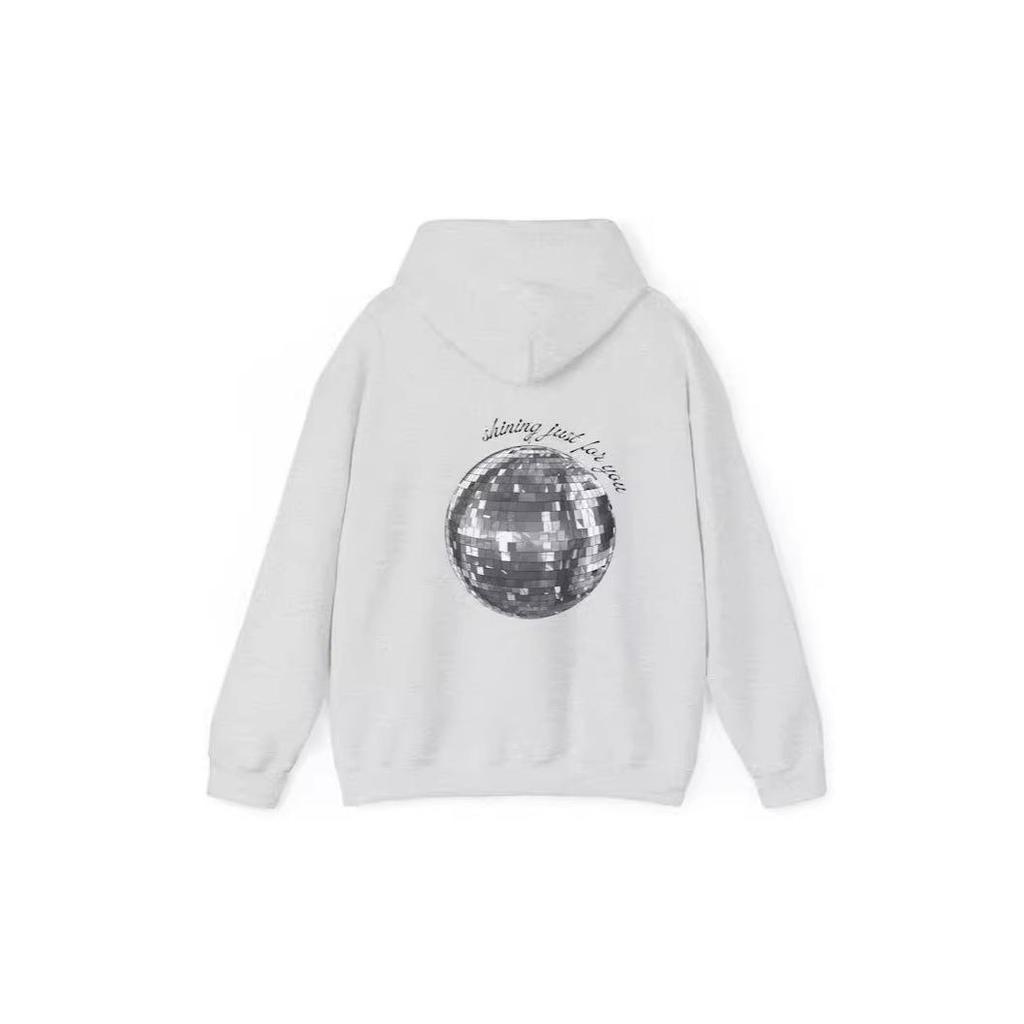 2024 Women's European Size Ribbed Drop Shoulder Embroidered Diskokugel Hoodie Sweater.