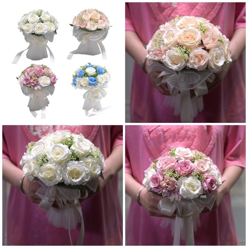 Realistic Multicolor Rose Bouquet Romantics Bridesmaids Flower Arrangement for Wedding Ceremony