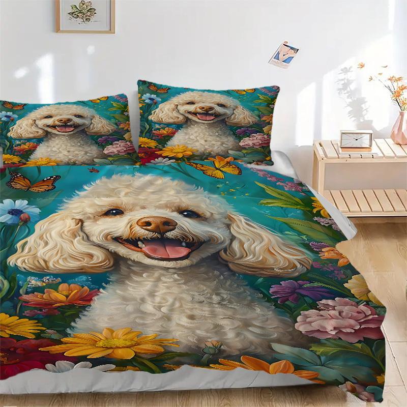

3PCs Poodle Garden Design Cover Set, Breathable Fabric, Machine Washable (1 Duvet Cover + 2 Pillowcases) (Without Quilt) yy250911174 135x200cm