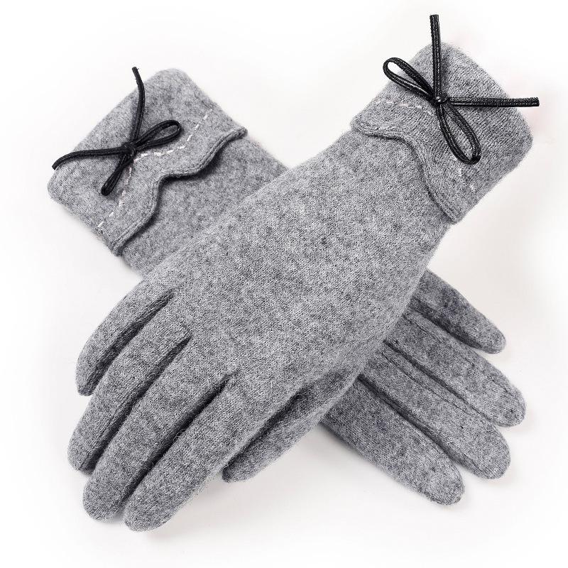 Wool Gloves Women Autumn Winter Windproof Cold Proof Fleece Warm Outdoor Sports Driving Touchscreen Finger Gloves