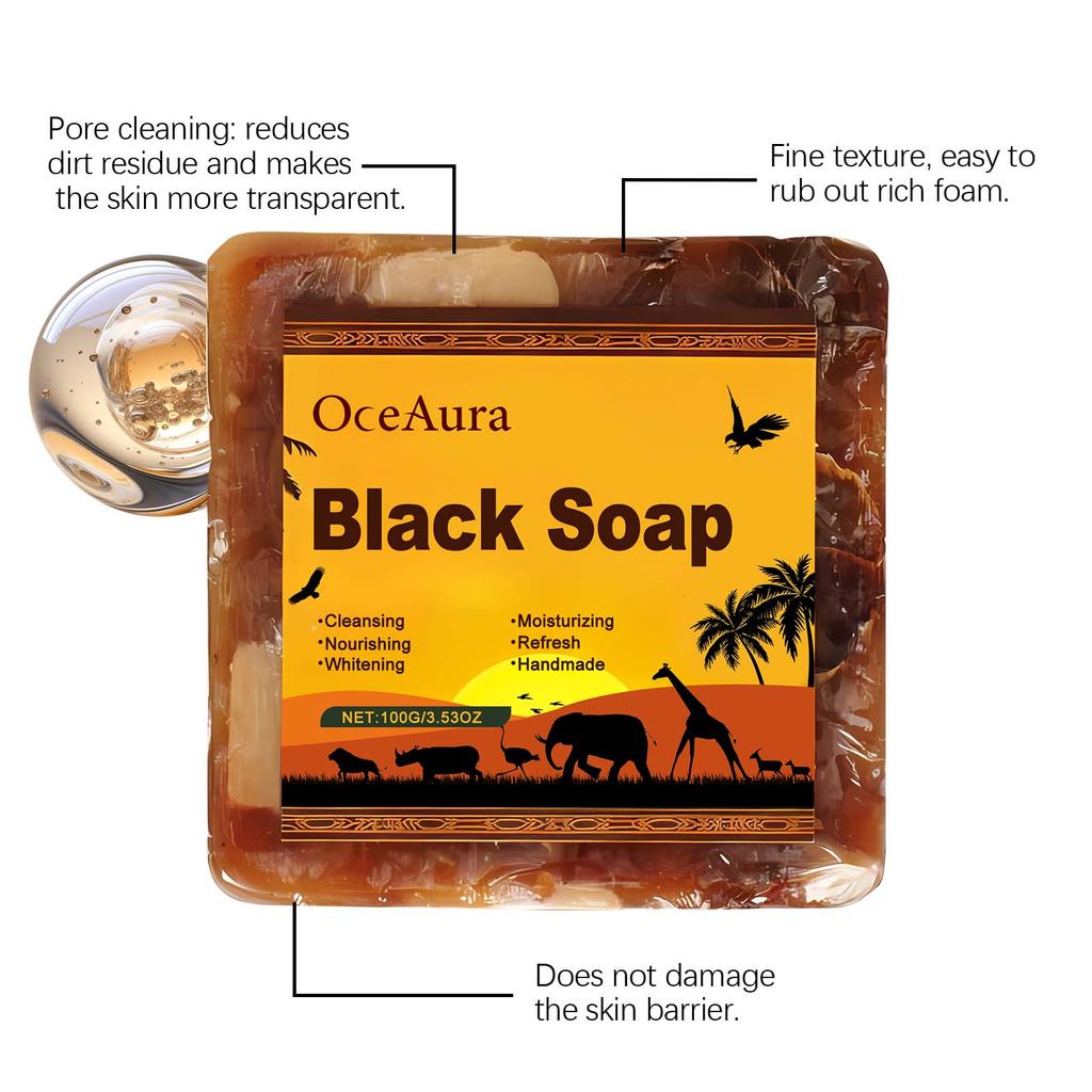 African Black Soap, Gentle Cleansing, Moisturizing & Refreshing, Clean Skin with Rich Fine Lather, Easy to Rinse, Full Body Use