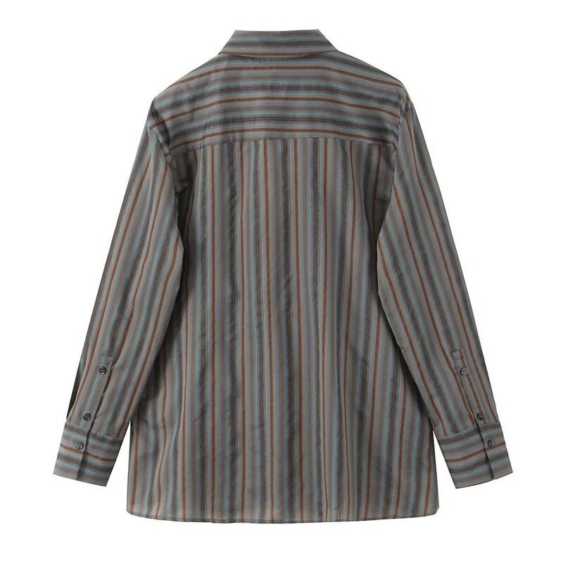 Fashion Style 2024 Fall and Winter New Women's Clothing Stylish All-Matching Striped Long Sleeves Lapel Shirt 9158339