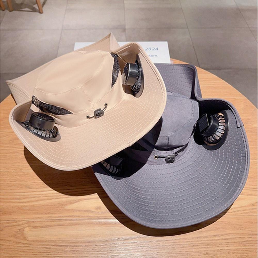 Dual Fan Wide Brim Sun Cap Breathable Adjustable Visor Cap Cooling Fisherman Hat  Fishing