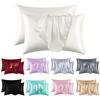 1 Pair Pillow Case Smooth Faux Silk Solid Color Zipper Closure Satin Prevents Frizz Breakage Bedroom Living Room Sofa Pillowcase Pillow Cover