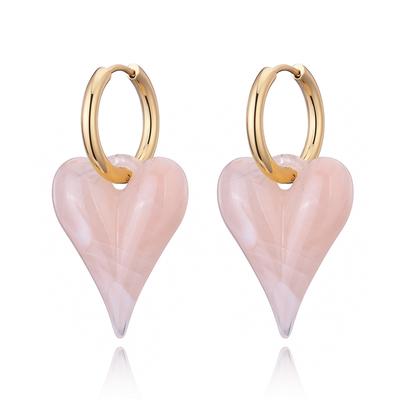Fashion Sweet Temperament Candy Heart Pendant Hoop Earrings Woman Acrylic Gold Color Stainless Steel Ear Buckle Female Jewelry