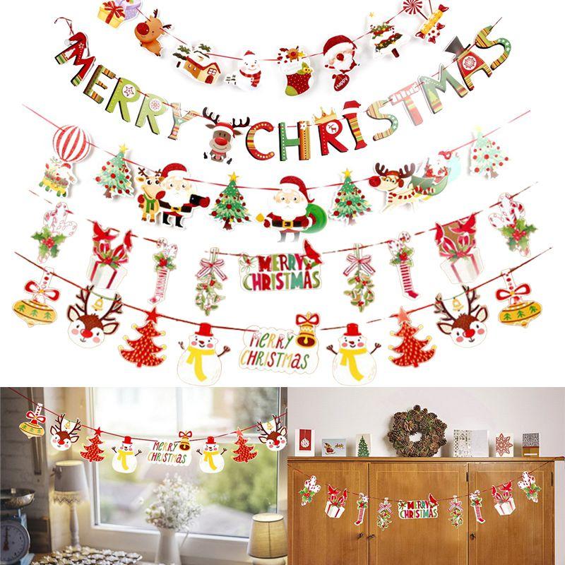 Pulling Flag Christmas Ornament Cartoon Santa Claus Party Hanging Banner Decor