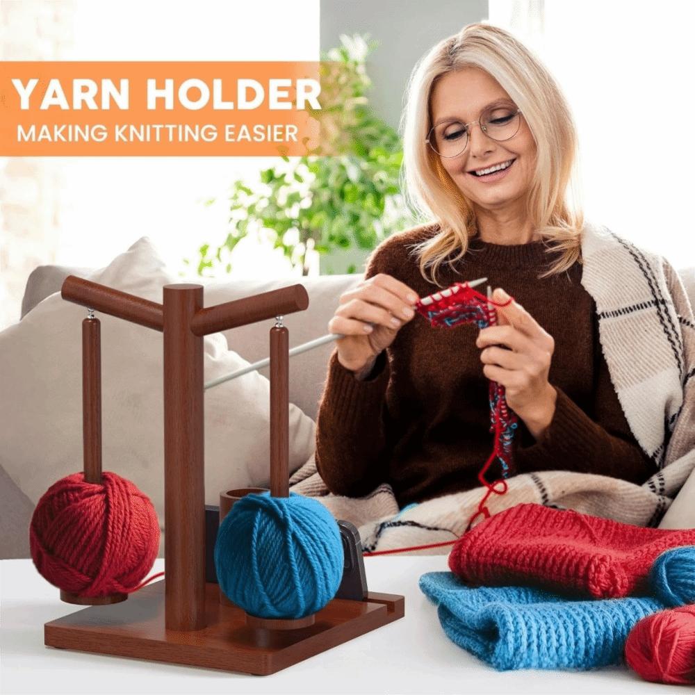 Spinning Knitting Tools Wooden Yarn Holder with Phone Holder Magnetic Thread Spool Crochet Yarn Holder with 2 Axles