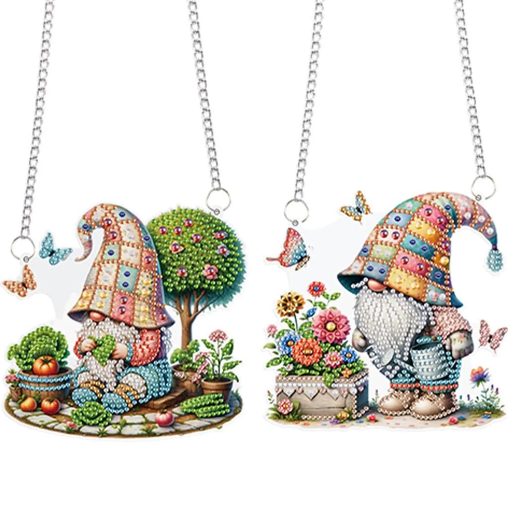 2pcs Gnome 2D Flat DIY Special Shape Hanging Diamond Art Kits Diamond Art Pendant Wall Decor for Home & Windows