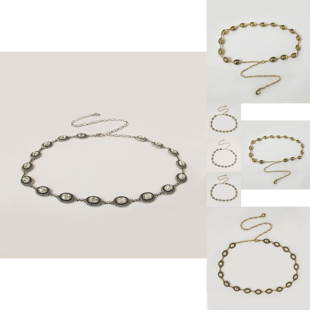 Vintage Metal Hollow Woman Waist Chain With Crystal Buckle For Summer Fashion Accessory