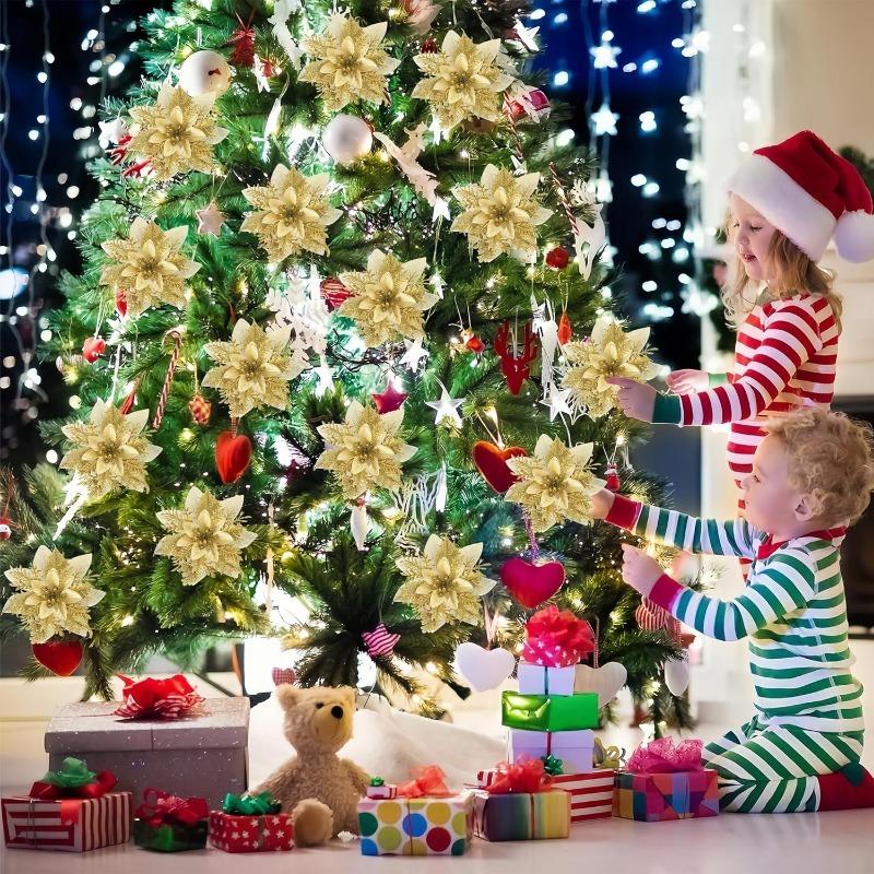 8/16Pcs Christmas Artificial Flowers Decor Xmas Tree Hanging Ornaments Home Decoration New Year 2026 Craft Flower Wreath Gifts