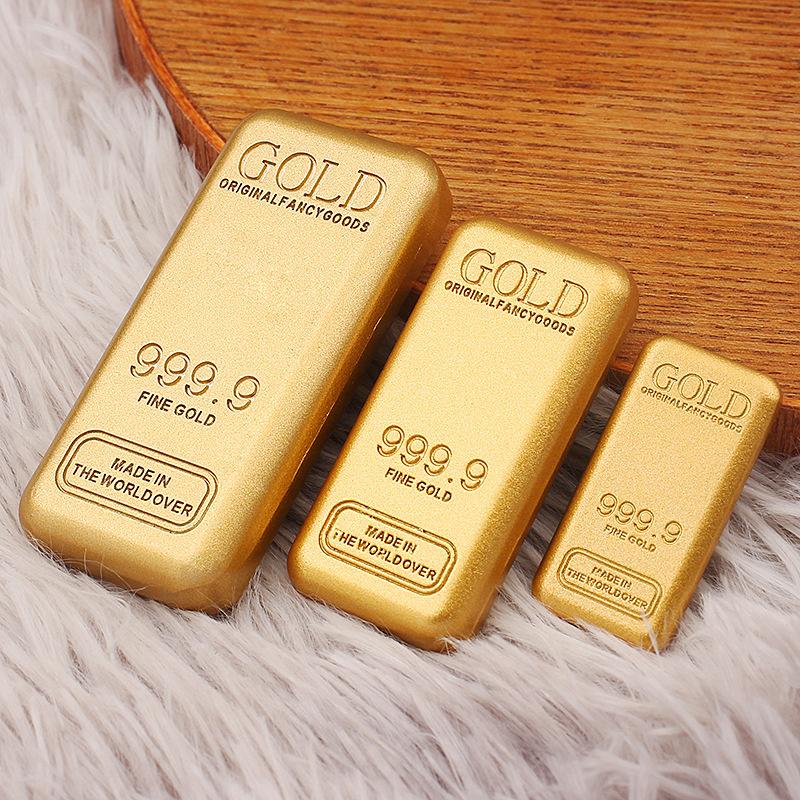 Imitation Gold Bars Brass Core Fake Gold Block Craft Collection Gift Home Office Lucky Feng Shui Decorations Photography Props