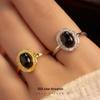Banyan Tree S925 Silver Retro Black Agate Oval Ring - Light Luxury Design for Women