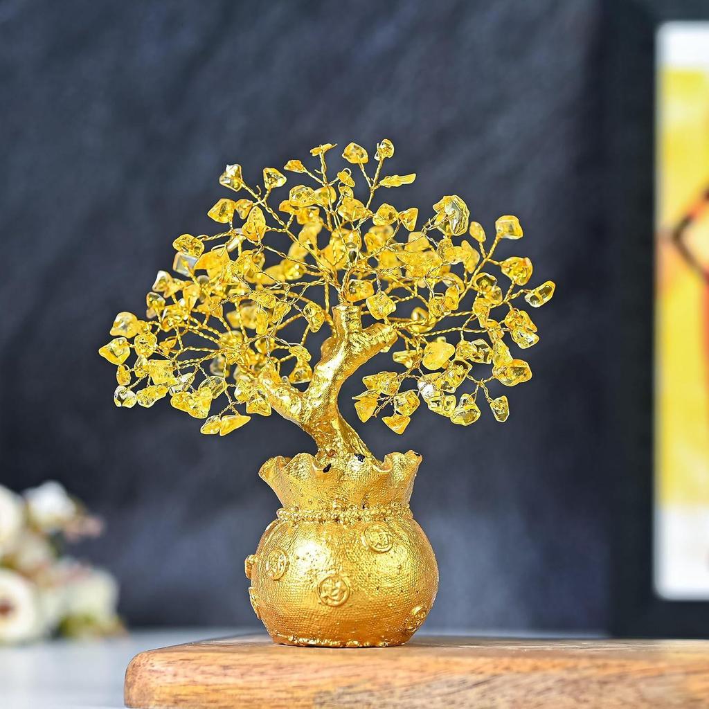 Zitrin Lebensbaum Bonsai - Feng Shui Goldkristall Ornamente für Wohlstand und positive Energie - Tischdeko