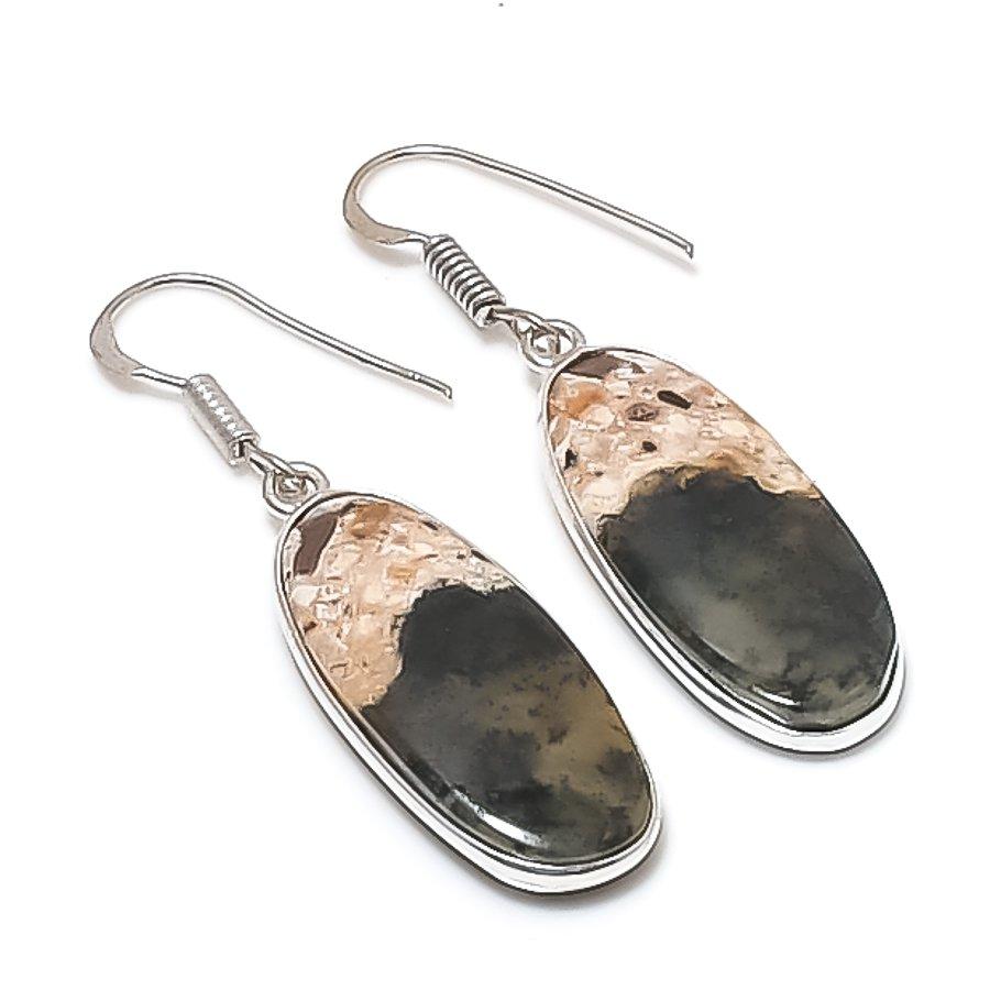 Natural Honey Dendritic Gemstone Handmade 925 Sterling Silver Earring 1.81" b4p73