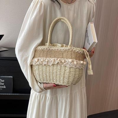 Sac fourre-tout tissé bohème féminin pour femmes, sacs à main et pochettes en paille pour la plage, été, mode féminine