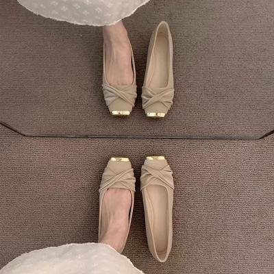 Fashion Flat Bottomed Temperament Gentle High-end Commuting Single Shoes Women's Shoes 2025 New Spring French Square Treasure Scoop Shoe