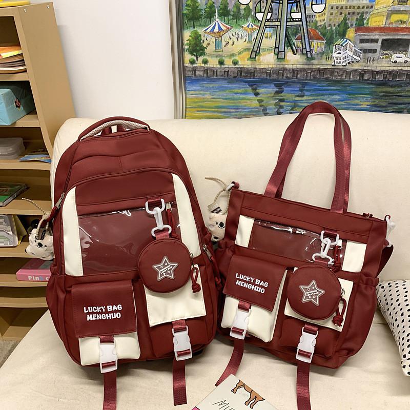 College Style Backpack With Color Block Design And Padded Shoulder Straps For School Use