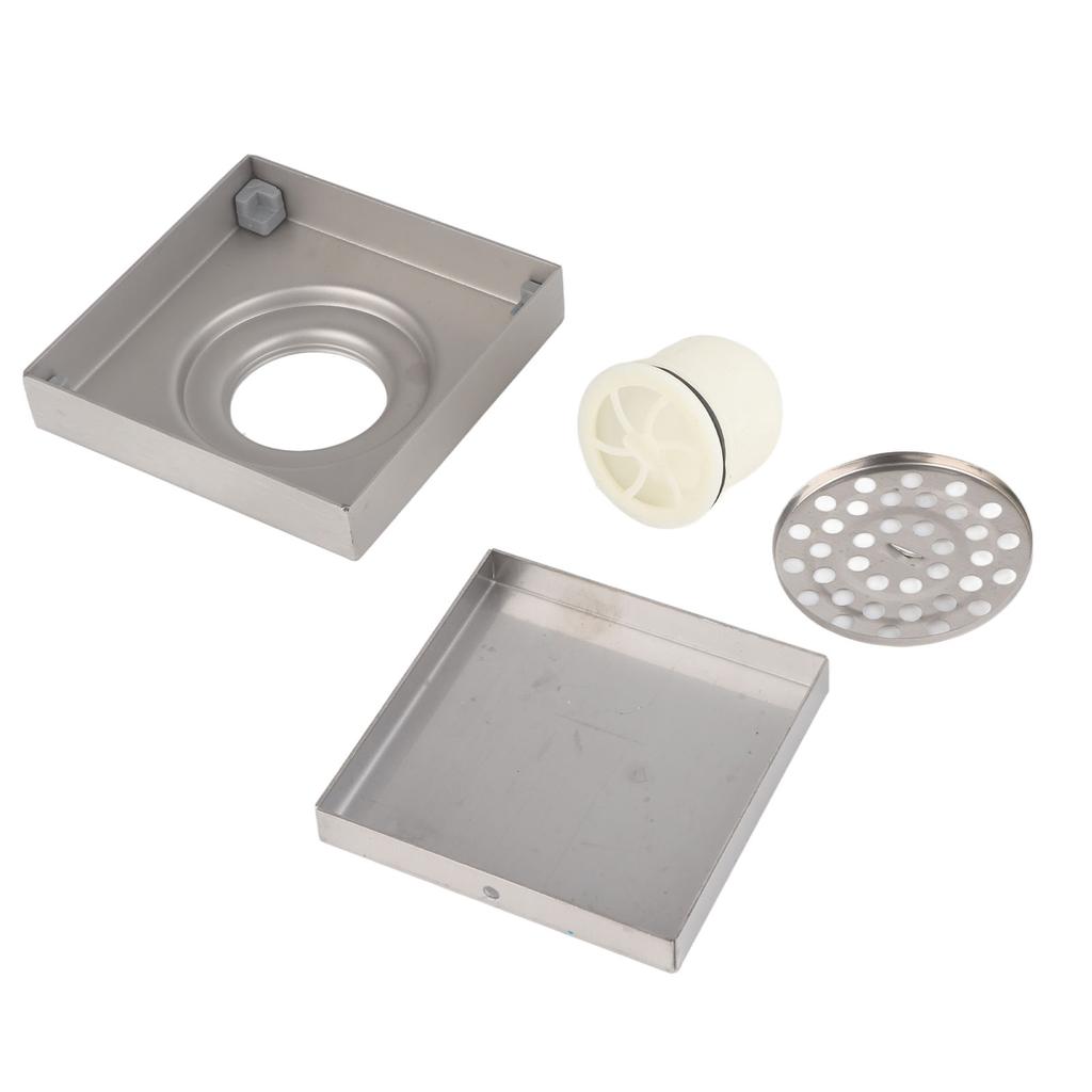 4 Inch Square Invisible Shower Drain Stainless Steel Anti Odor Bathroom Floor Drain 1.3mm Tileable