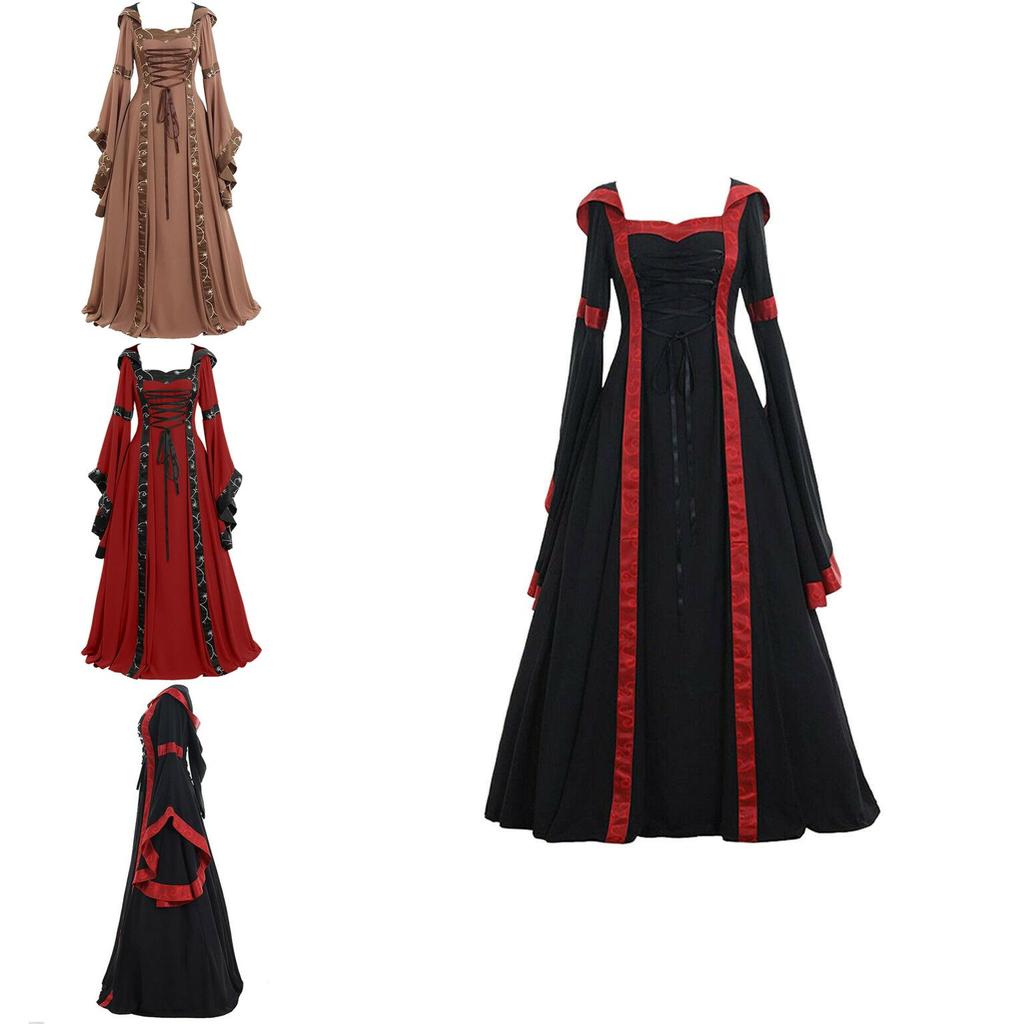 Gothic Vintage Medieval Women's Dress For Renaissance Cosplay Halloween Costume Party
