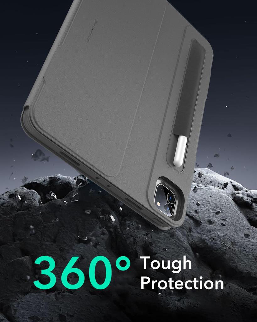 ESR iPad Pro Case Exclusive Rotating Case with Removable Magnetic 9 Adjustable Angle Rugged Shift Gray 12.9 (2022/2021, 6th/5th Generation) Cover,